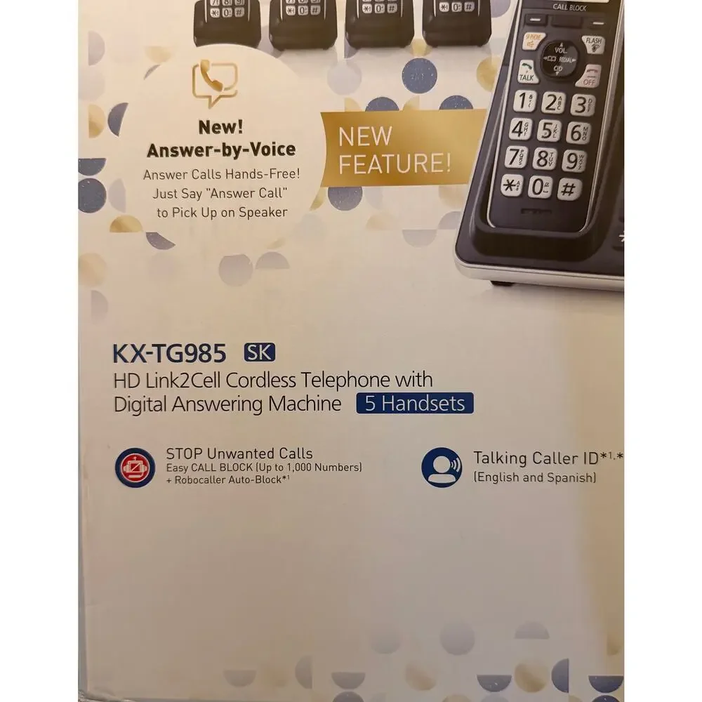 Panasonic KX-TG985SK Link2Cell 5 Handset Cordless Phone System New Open Box
